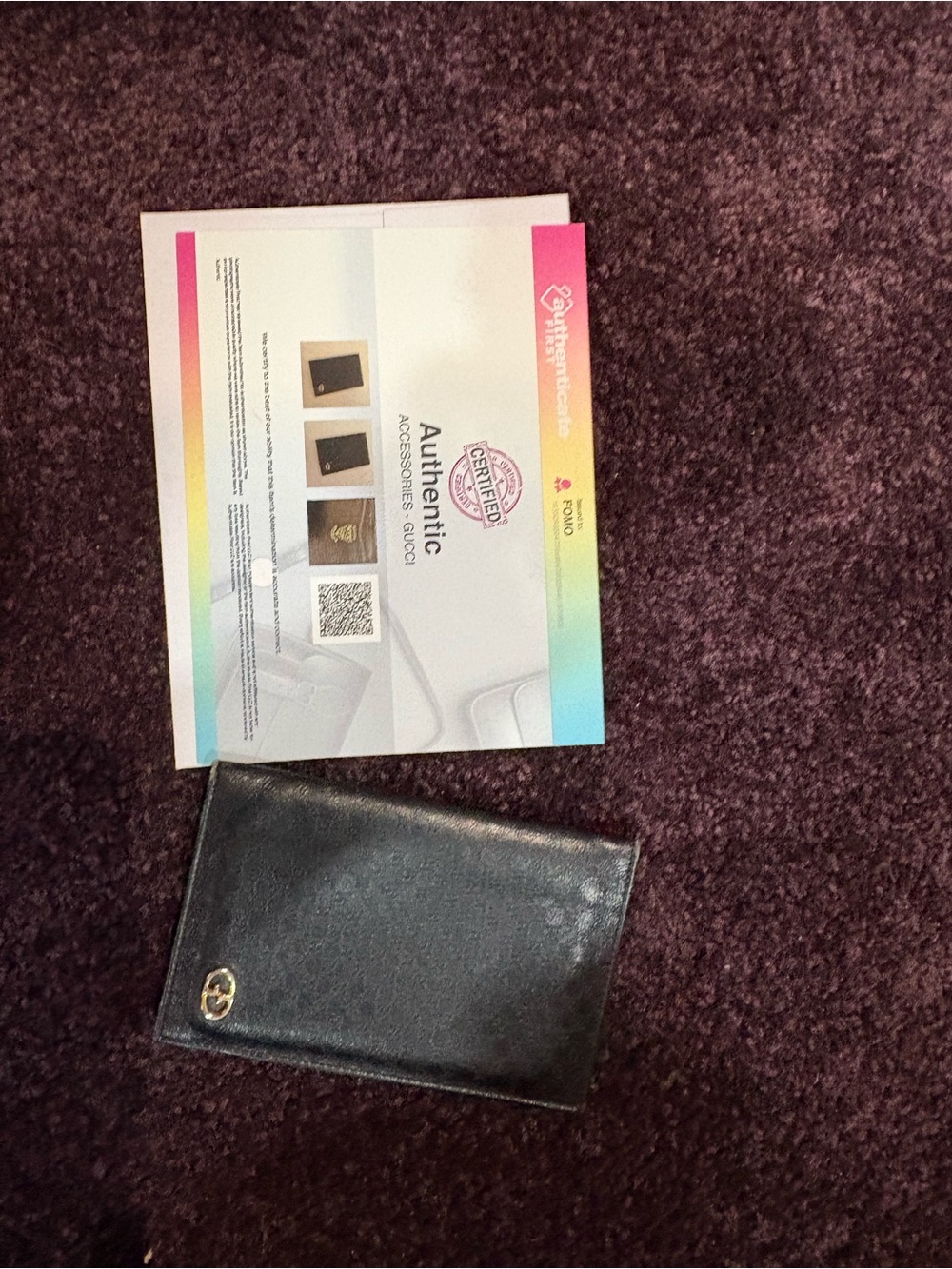 Gucci Black Leather Card Wallet with Gold GG Accent